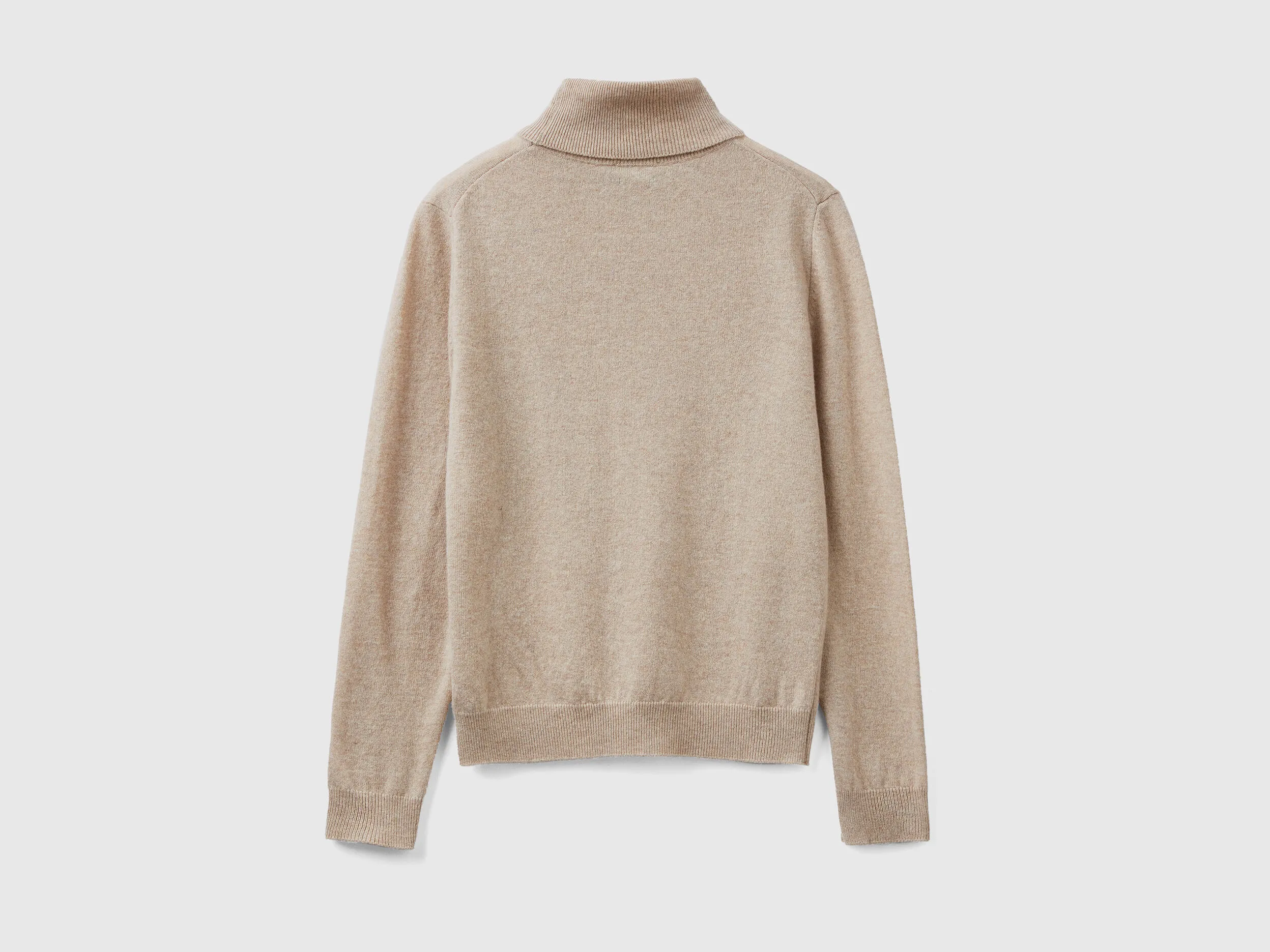 Jersey de cuello cisne beige de pura lana Merina