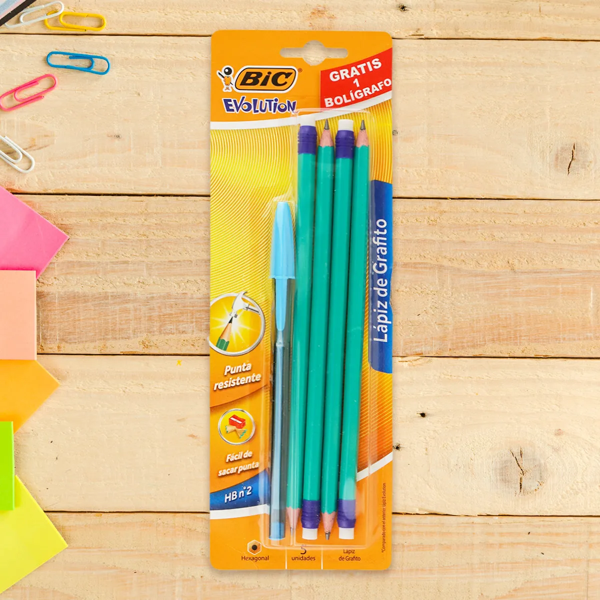 Kit de 4 Lápices Grafito Bic Evolution + 1 Pluma