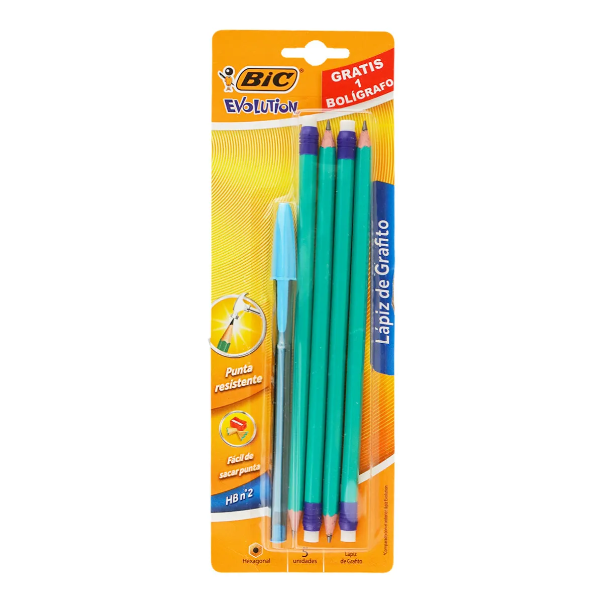 Kit de 4 Lápices Grafito Bic Evolution + 1 Pluma