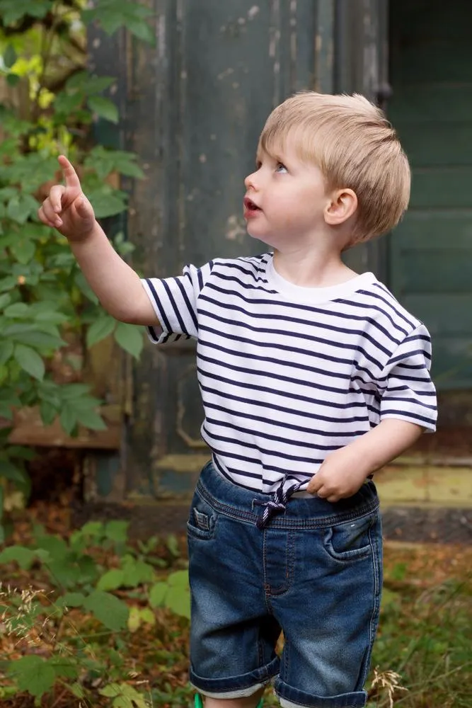LARKWOOD LW027  CAMISETA STRIPED CUELLO REDONDO PARA NIñOS  BLANCO / AZUL MARINO