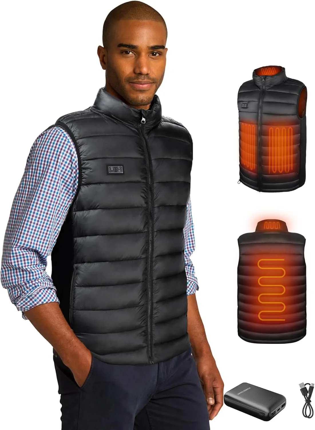 Loowoko Chaleco calefactable hombre con Batería De 10000 mah invierno Cálido Al Aire Libre Carga USB Chaleco Calentado Eléctrico