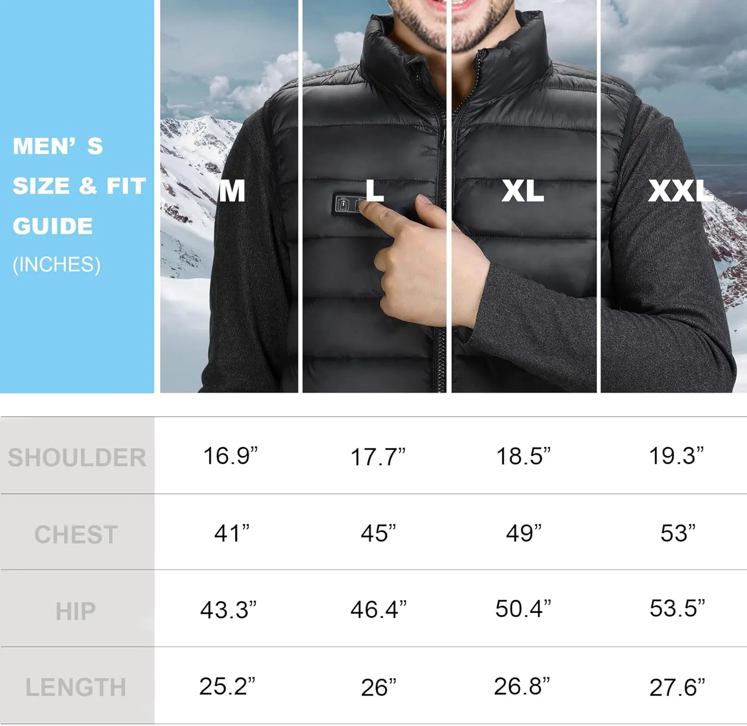 Loowoko Chaleco calefactable hombre con Batería De 10000 mah invierno Cálido Al Aire Libre Carga USB Chaleco Calentado Eléctrico