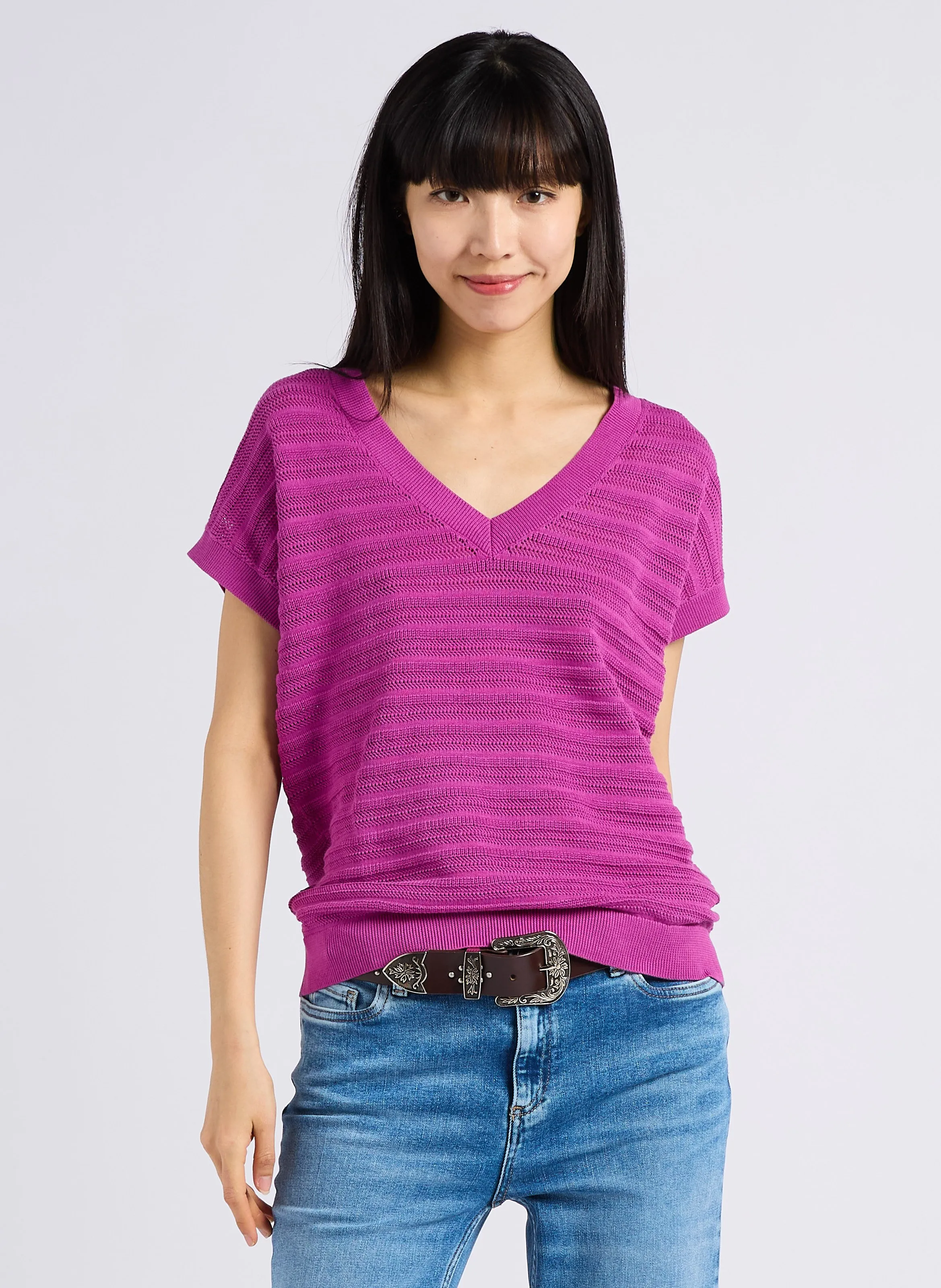 MAISON 123 LYS  TOP DE ALGODóN CON CUELLO DE PICO EN VIOLETA