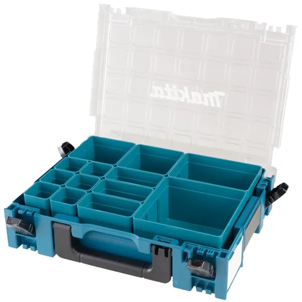 MAKITA  191X802  CAJA DE PLáSTICO, 395X295X105MM, MANGO DE TRANSPORTE, SISTEMA DE CLIPAJE ALMACENAMIENTO LITERA