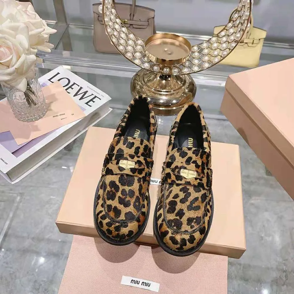 Miu Miu Mocasines Efecto Pelo De Becerro Con Estampado De Leopardo