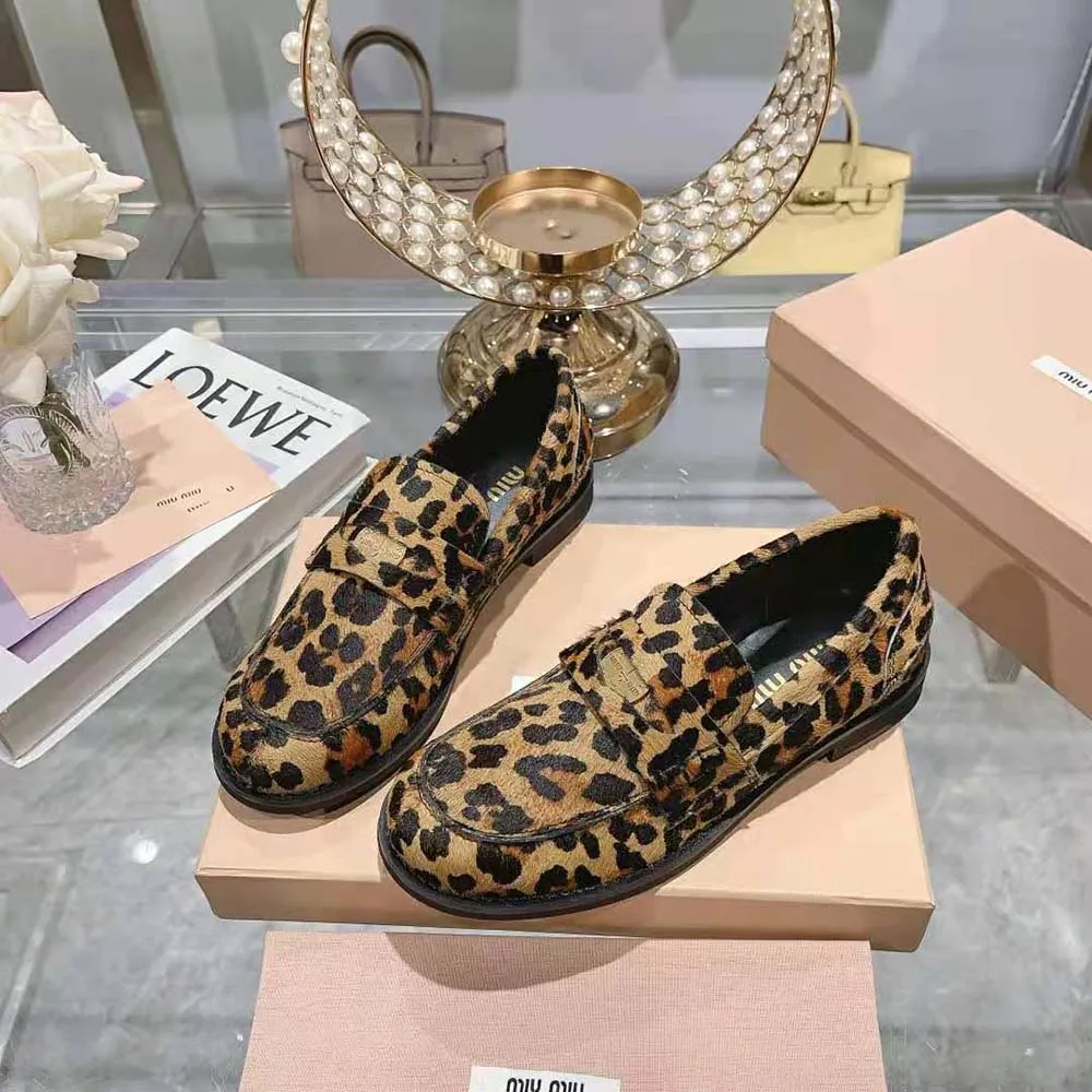 Miu Miu Mocasines Efecto Pelo De Becerro Con Estampado De Leopardo