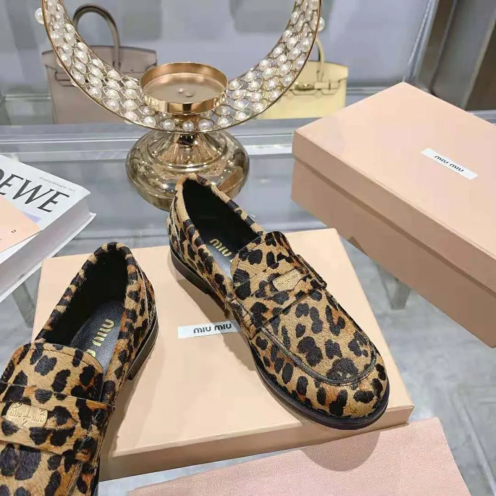 Miu Miu Mocasines Efecto Pelo De Becerro Con Estampado De Leopardo
