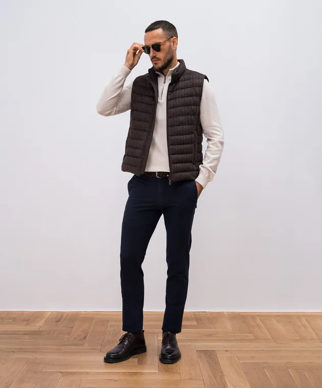 MooRER Brown CALAF quilted down vest made of wool and cashmere