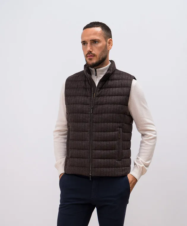 MooRER Brown CALAF quilted down vest made of wool and cashmere