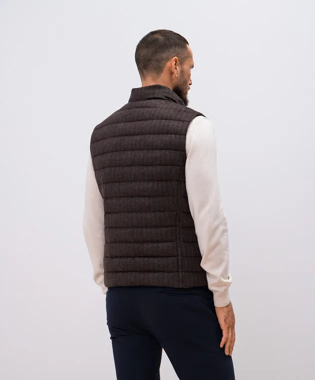 MooRER Brown CALAF quilted down vest made of wool and cashmere