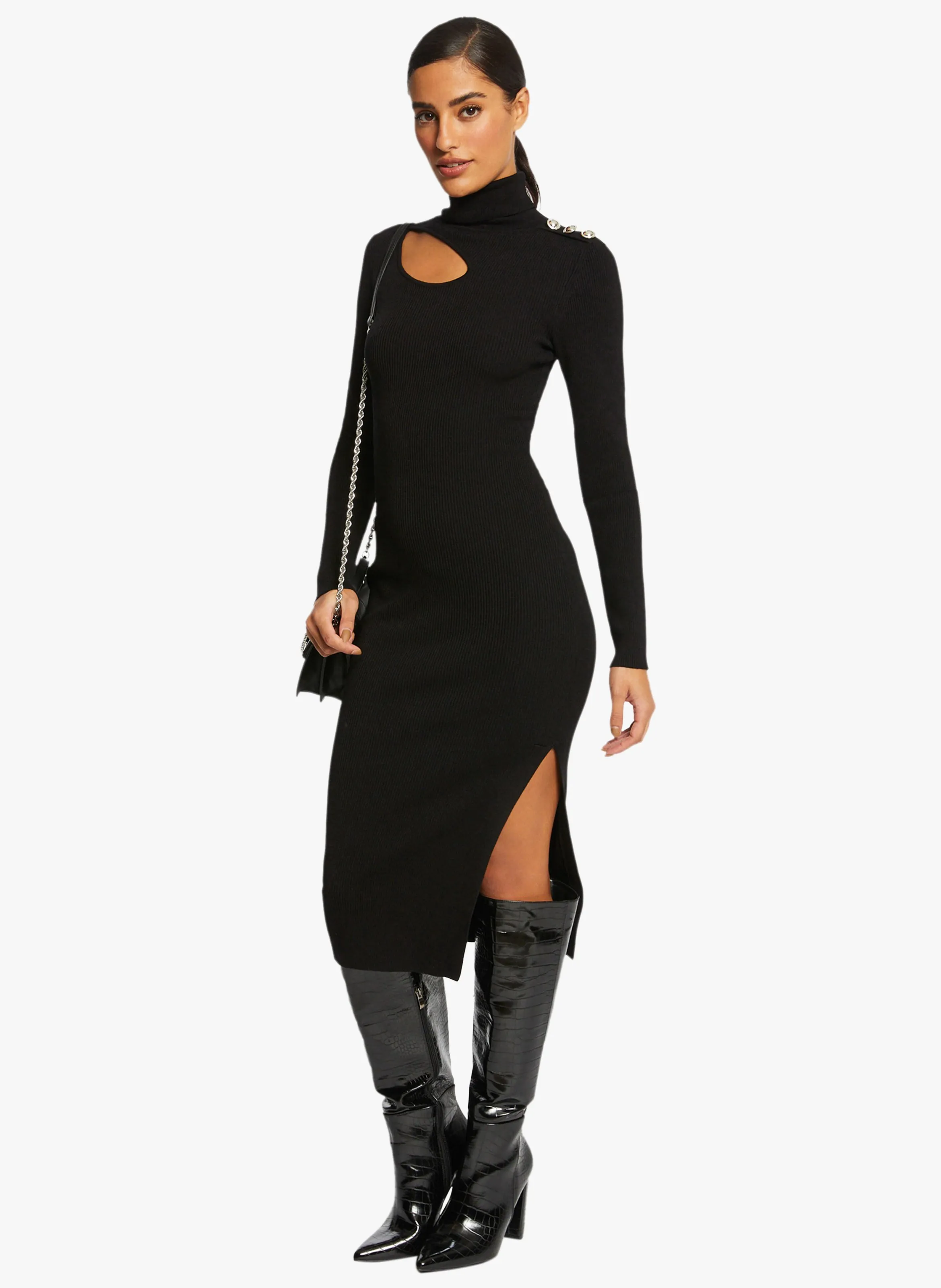 MORGAN RMDING  VESTIDO MIDI CON CUELLO ALTO EN NEGRO