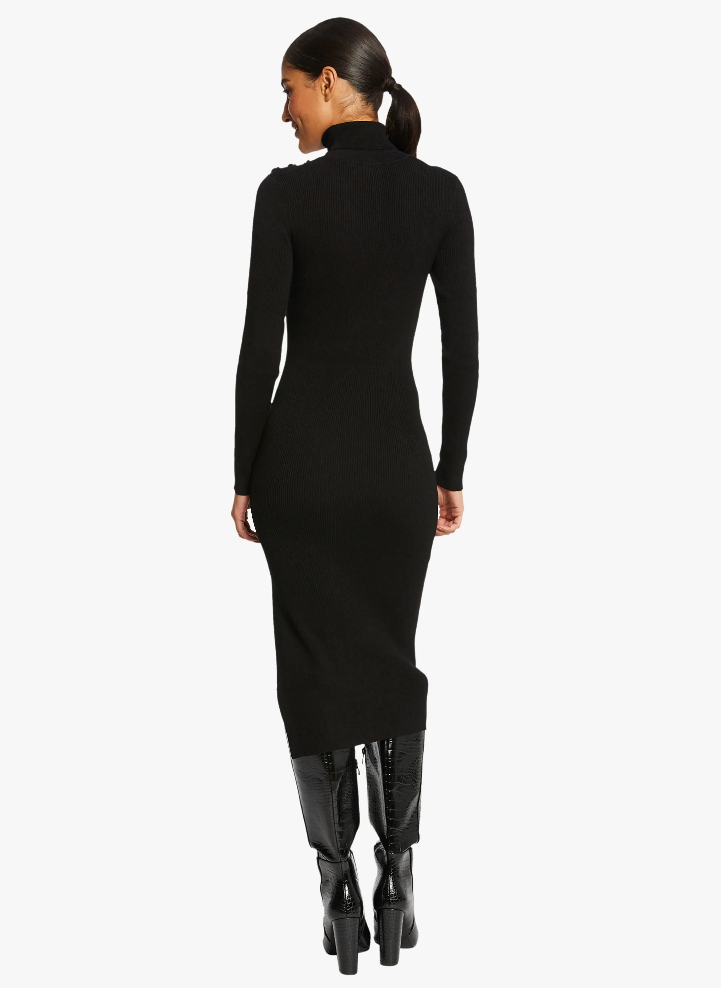 MORGAN RMDING  VESTIDO MIDI CON CUELLO ALTO EN NEGRO