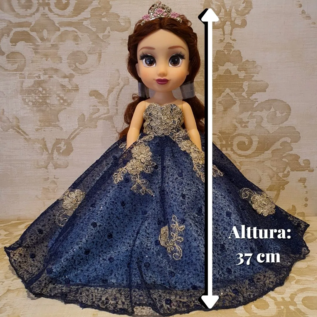 Muñeca de 15 años Azul Marino con Encaje Oro