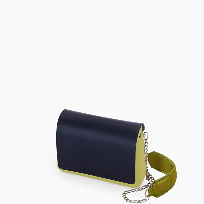 O bag glam aguacate y azul marino satin