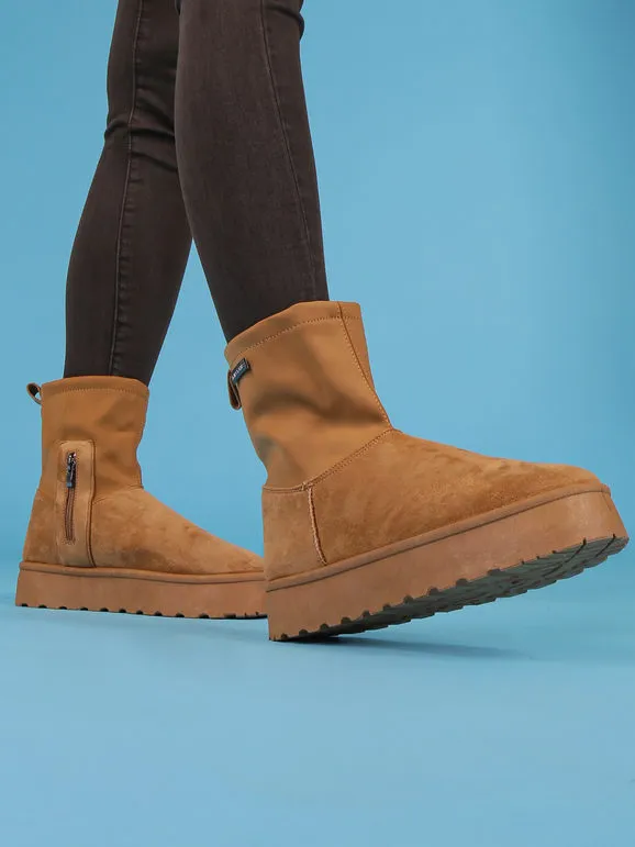 Original Marines Botas de mujer de ante con plataforma e interior de pelo