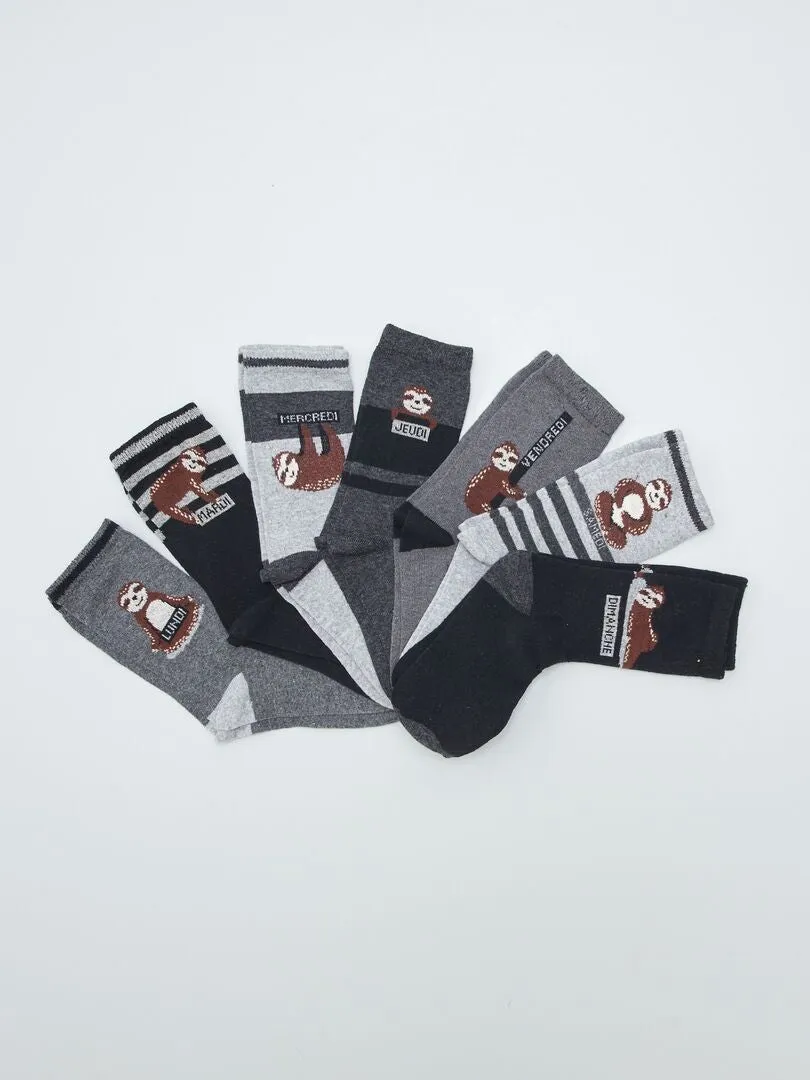 PACK DE 7 PARES DE CALCETINES ESTAMPADOS 'PEREZOSO'  NEGRO/GRIS