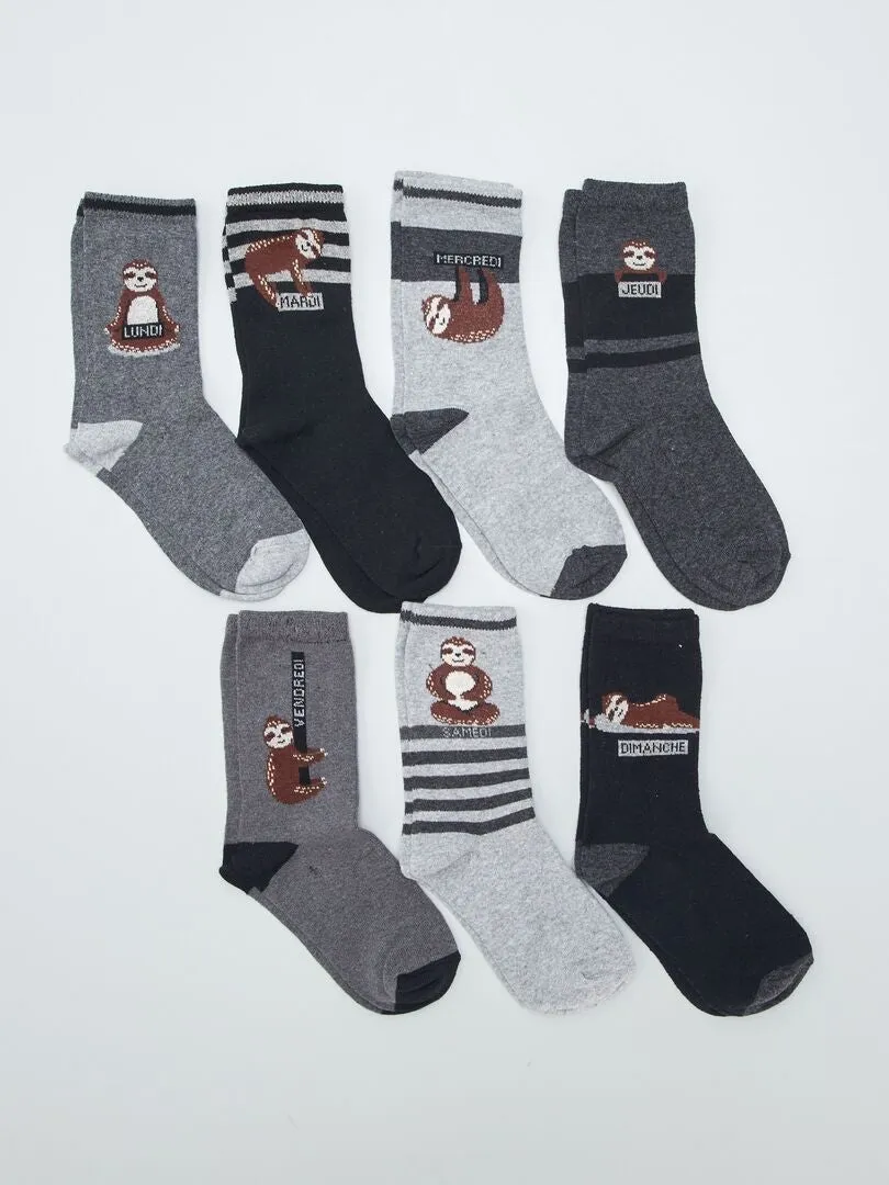 PACK DE 7 PARES DE CALCETINES ESTAMPADOS 'PEREZOSO'  NEGRO/GRIS
