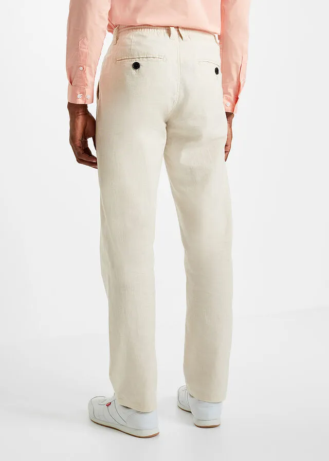 PANTALóN CHINO DE LINO SIN CIERRE DE CORTE REGULAR Y RECTO BEIGEARENA