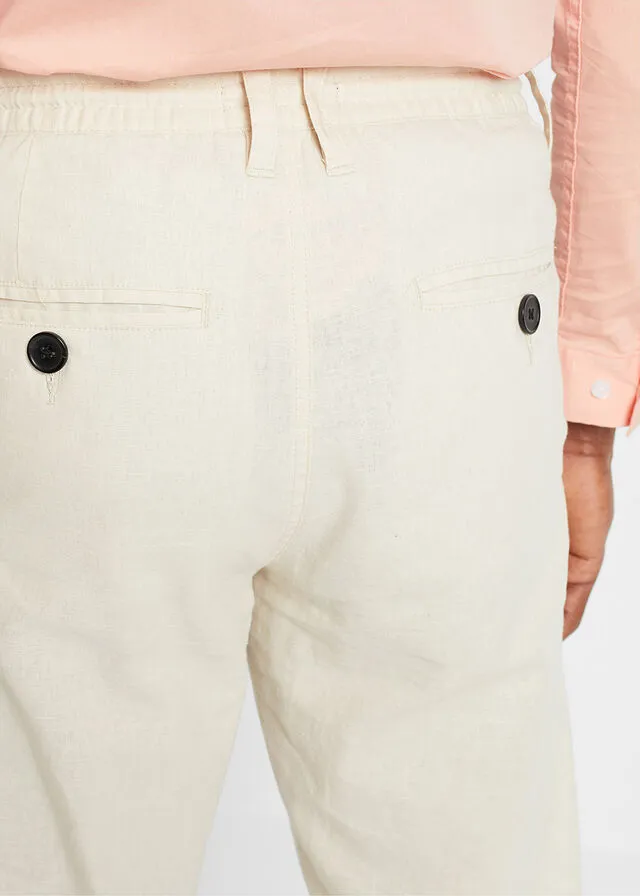 PANTALóN CHINO DE LINO SIN CIERRE DE CORTE REGULAR Y RECTO BEIGEARENA