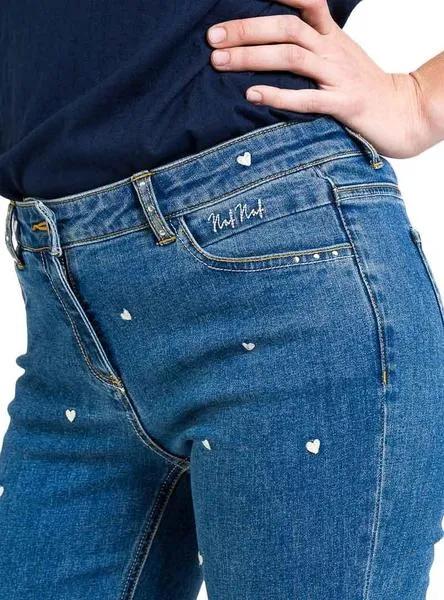pantalón vaquero naf naf corazones bordados mujer