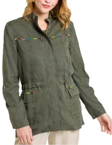 parka naf naf motivos bordados verde