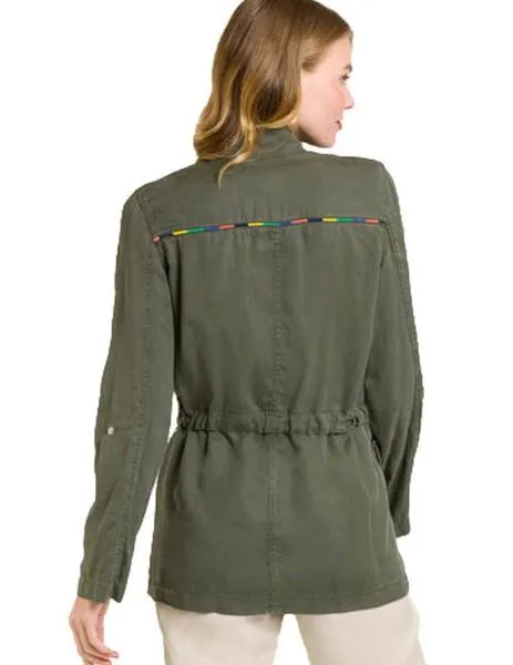 parka naf naf motivos bordados verde