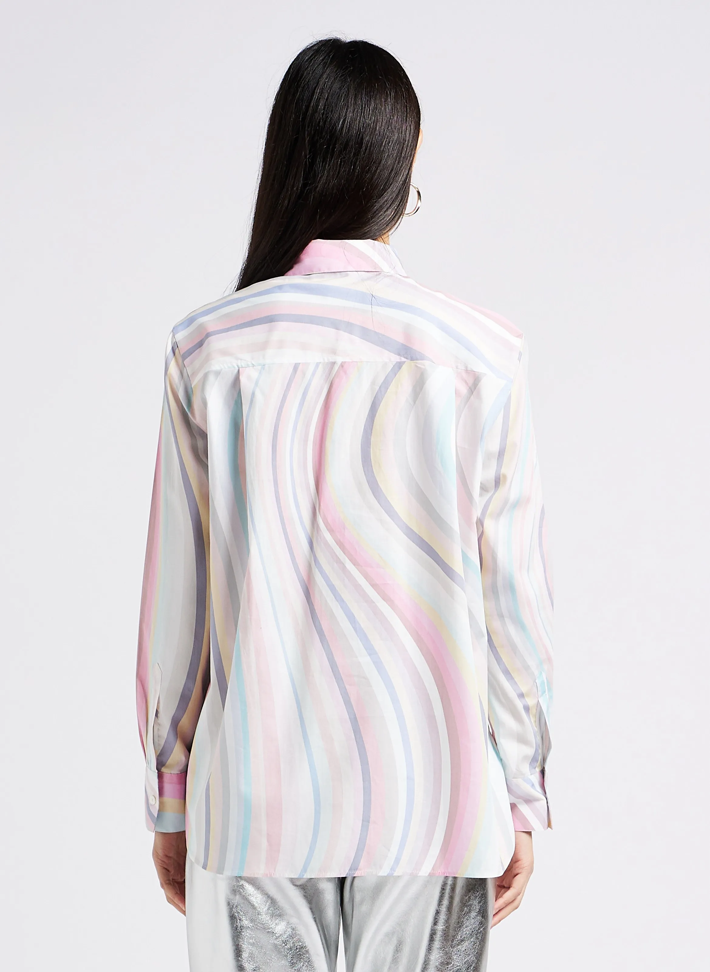 PAUL SMITH Camisa holgada de algodón con cuello italiano estampado líneas en multicolor