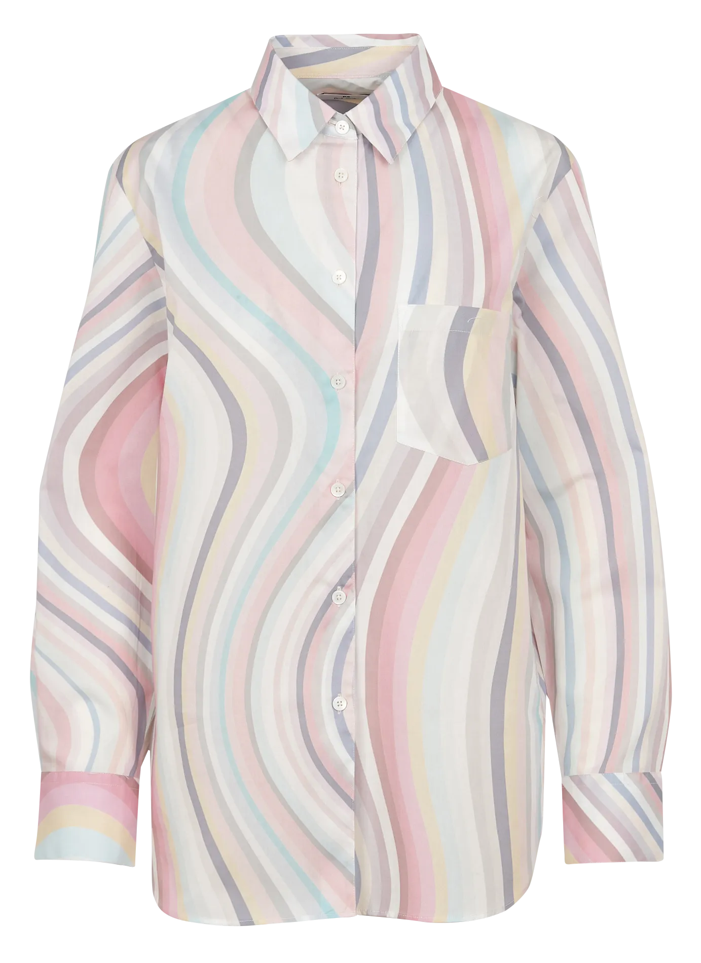 PAUL SMITH Camisa holgada de algodón con cuello italiano estampado líneas en multicolor