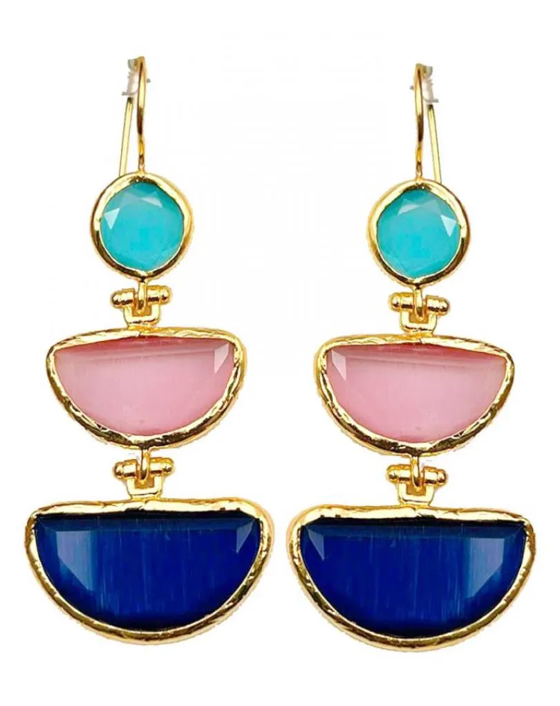 PENDIENTES  DE FIESTA LARGOS TRICOLOR: AZUL CLARO, ROSA Y AZUL OSCURO