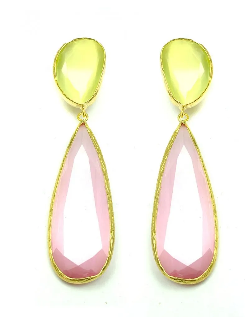 PENDIENTES DE PIEDRAS NATURALES AMARILLOS Y ROSAS