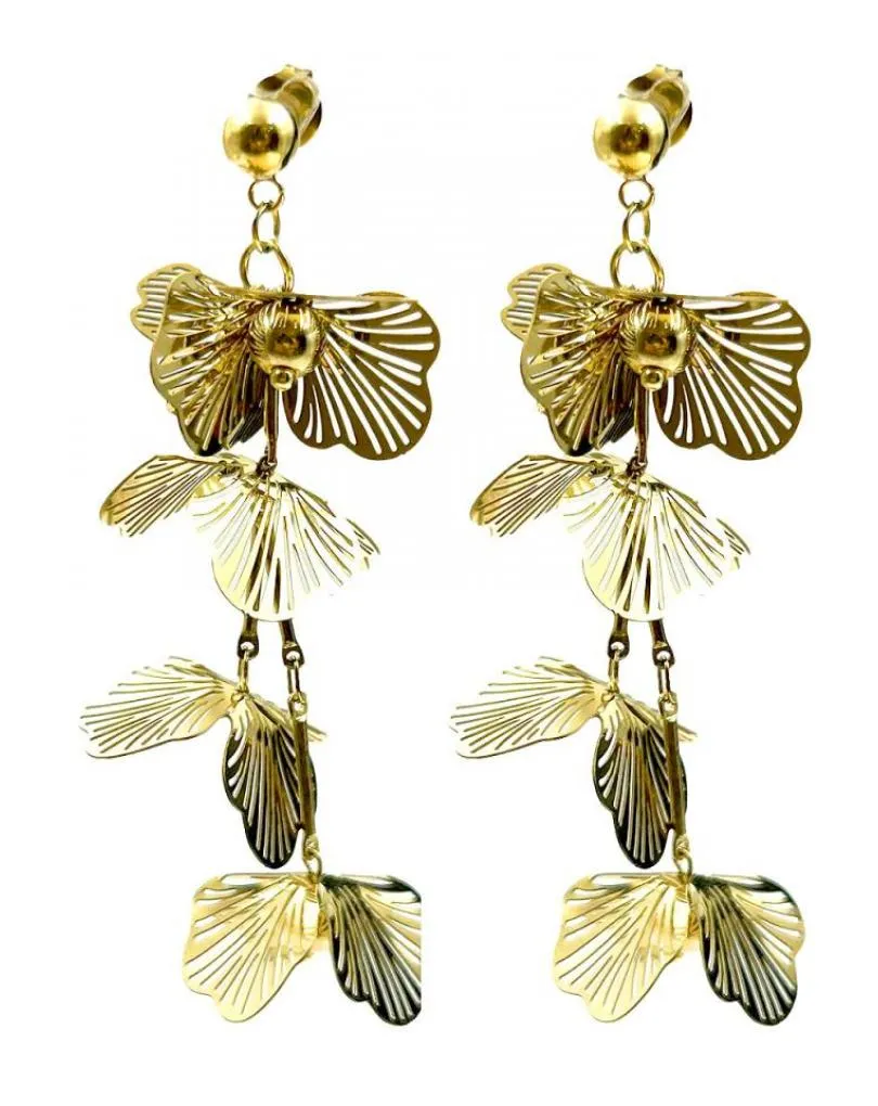PENDIENTES LARGOS DORADOS CON FLORECITAS IDEAL NOCHE Y FIESTA