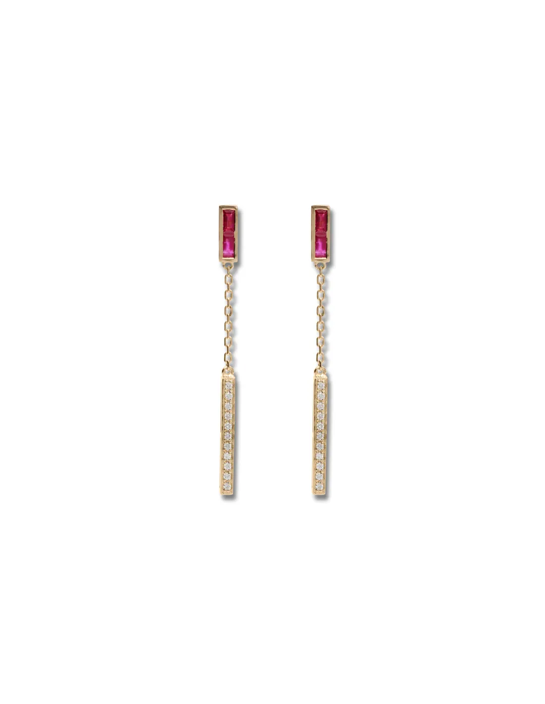 Pendientes Oro Amarillo, Rubíes Y Diamantes