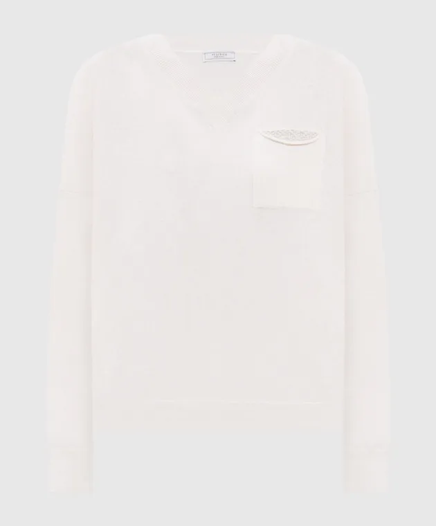 Peserico Beige wool, silk and cashmere pullover with monil chain