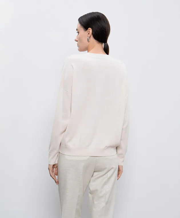 Peserico Beige wool, silk and cashmere pullover with monil chain