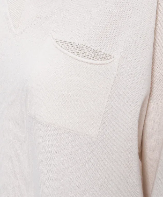 Peserico Beige wool, silk and cashmere pullover with monil chain