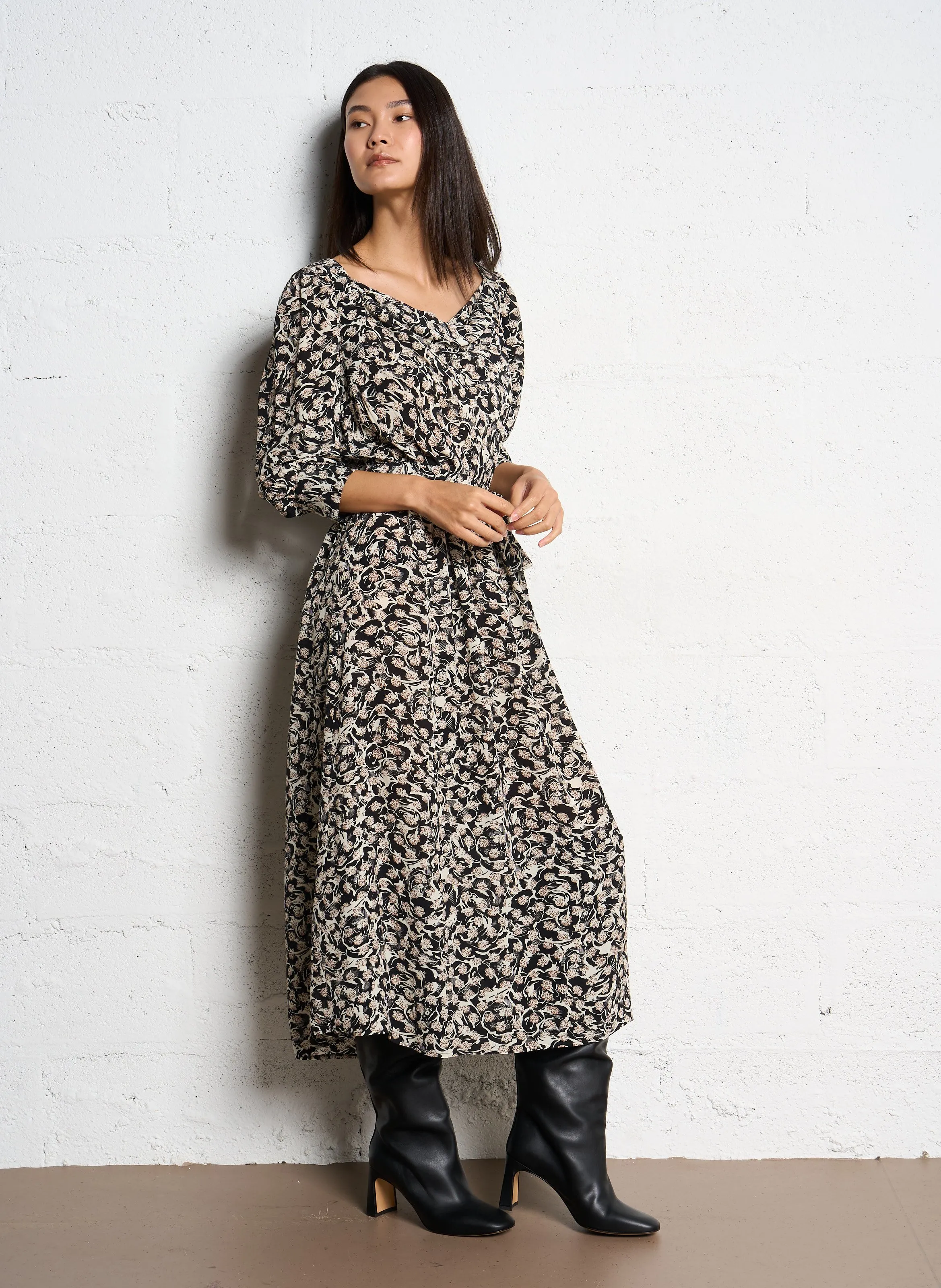 PIANA  VESTIDO LARGO CON ESTAMPADO EN NEGRO