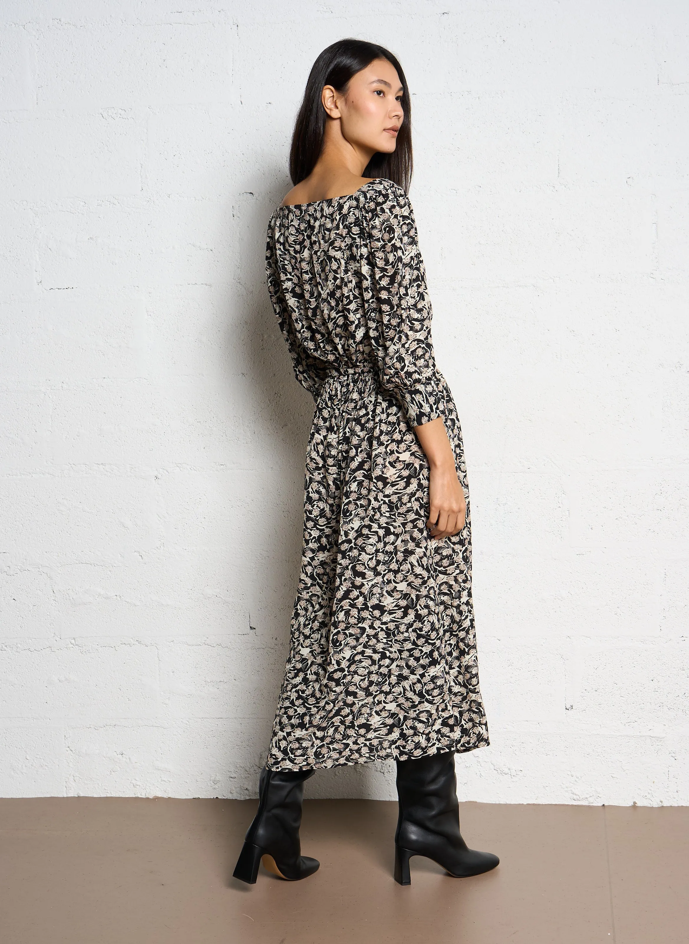 PIANA  VESTIDO LARGO CON ESTAMPADO EN NEGRO