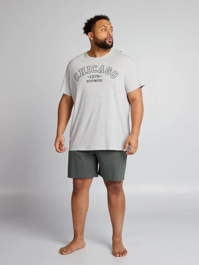 PIJAMA CORTO CON CAMISETA + PANTALóN CORTO   2 PIEZAS  GRIS