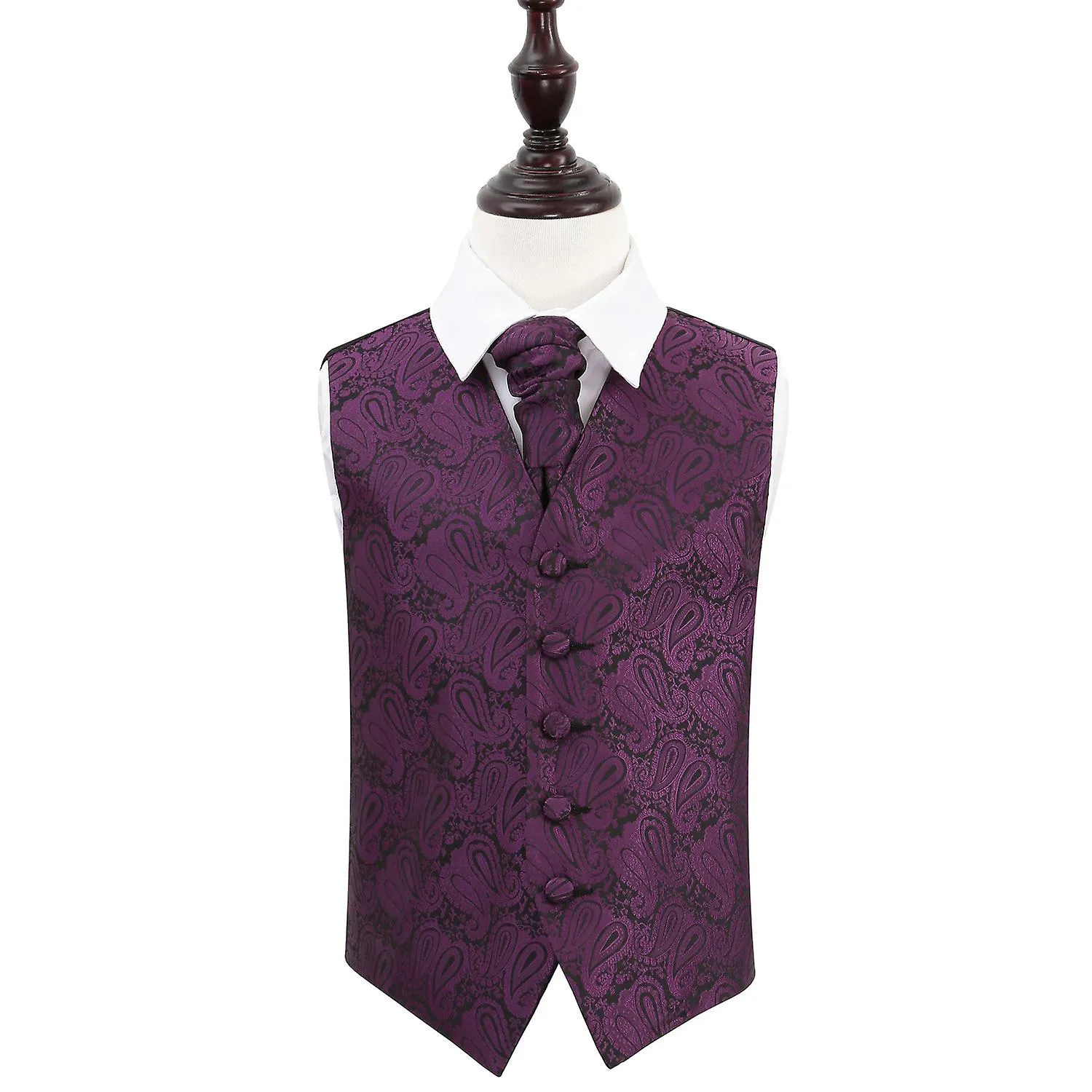 Purple Paisley Wedding Waistcoat and Cravat Set for Boys