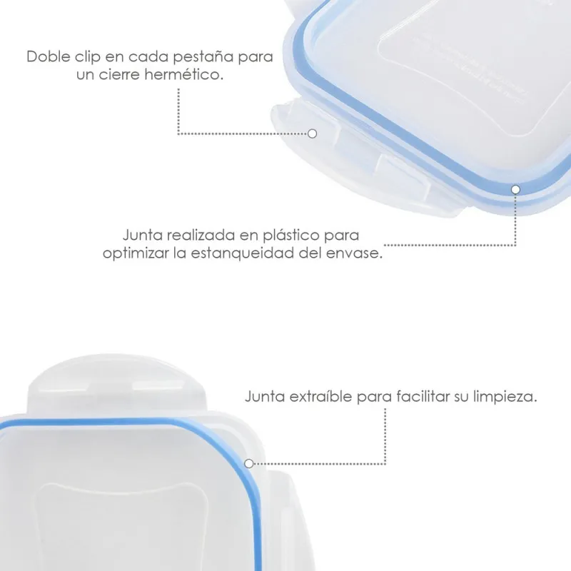 Recipiente Hermetico Plastico Rectangular 800 ml. 20.5x13x6 (Alt.) cm.