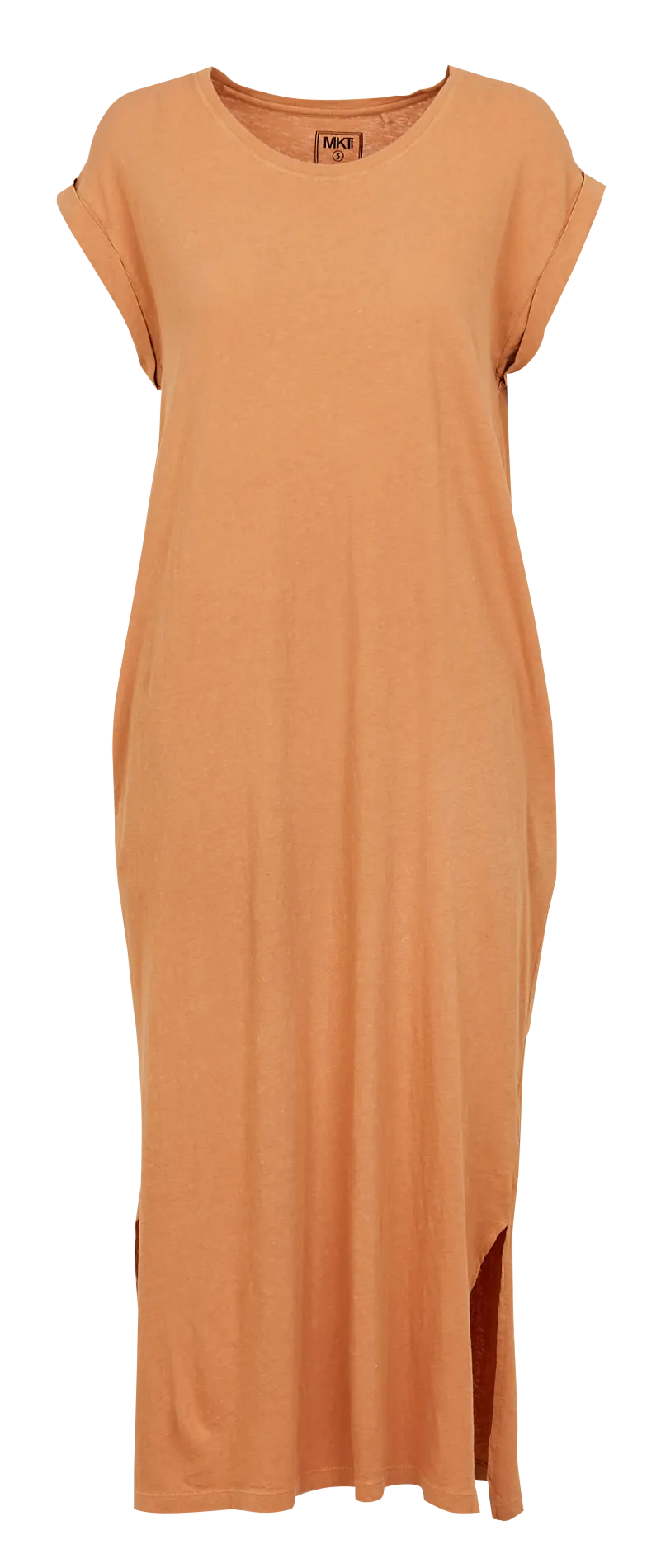 RENOUKA  VESTIDO LARGO DE CANALé DE ALGODóN Y LINO EN NARANJA