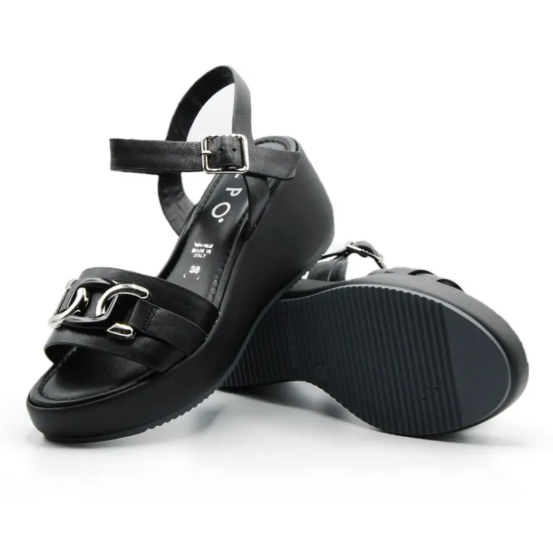 REPO 13229 Negro y blanco Sandalia casual cuña alta mujer
