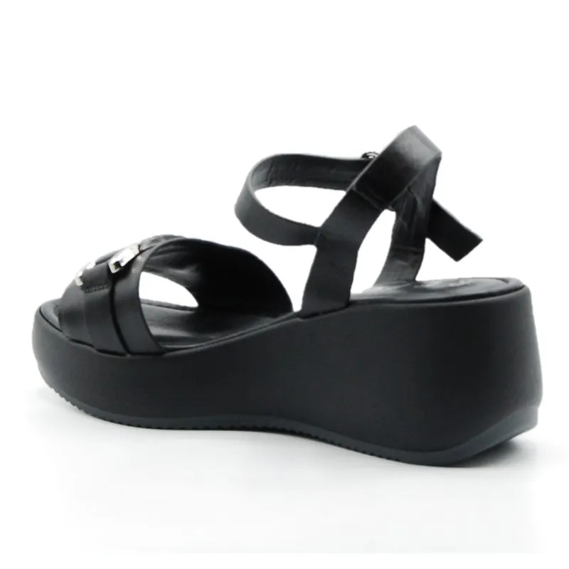 REPO 13229 Negro y blanco Sandalia casual cuña alta mujer