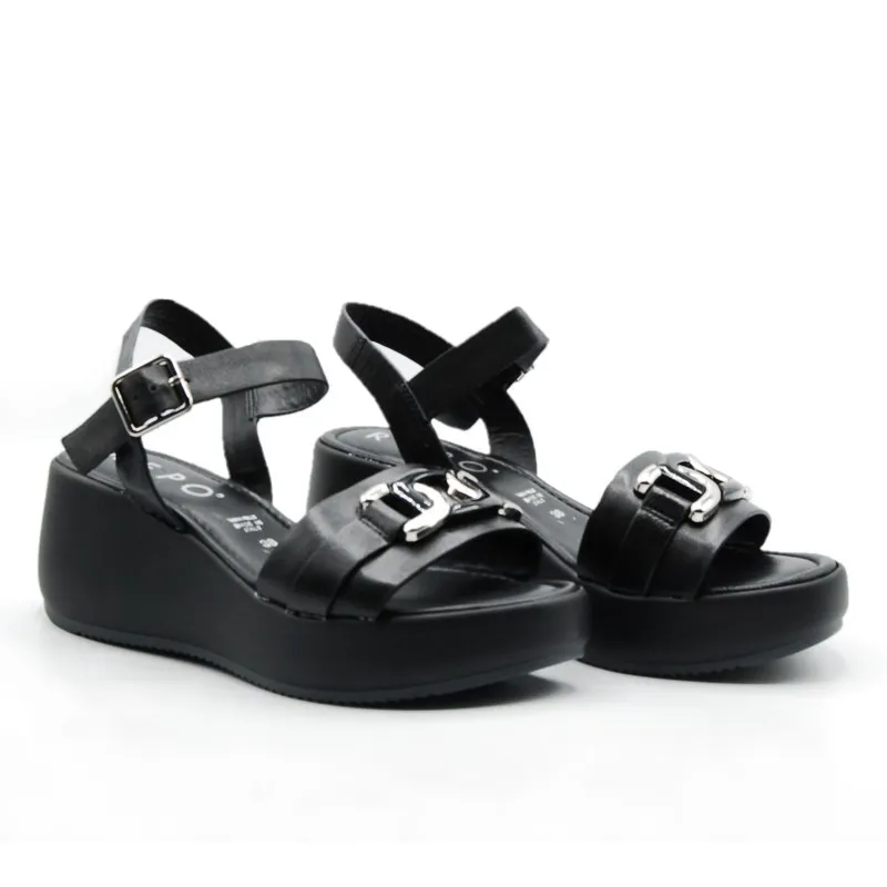 REPO 13229 Negro y blanco Sandalia casual cuña alta mujer