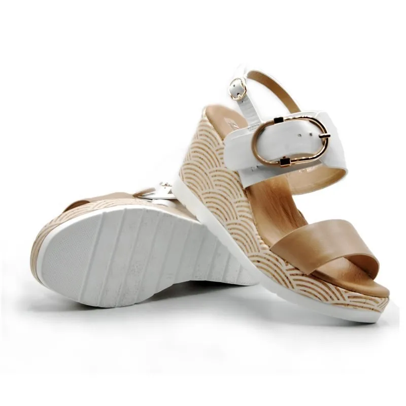 REPO 51261 Blanco y amarillo Sandalia casual cuña alta mujer