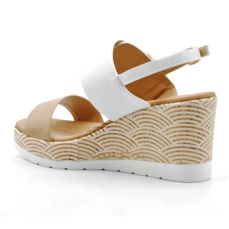 REPO 51261 Blanco y amarillo Sandalia casual cuña alta mujer