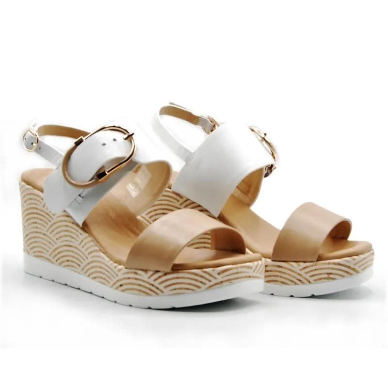 REPO 51261 Blanco y amarillo Sandalia casual cuña alta mujer