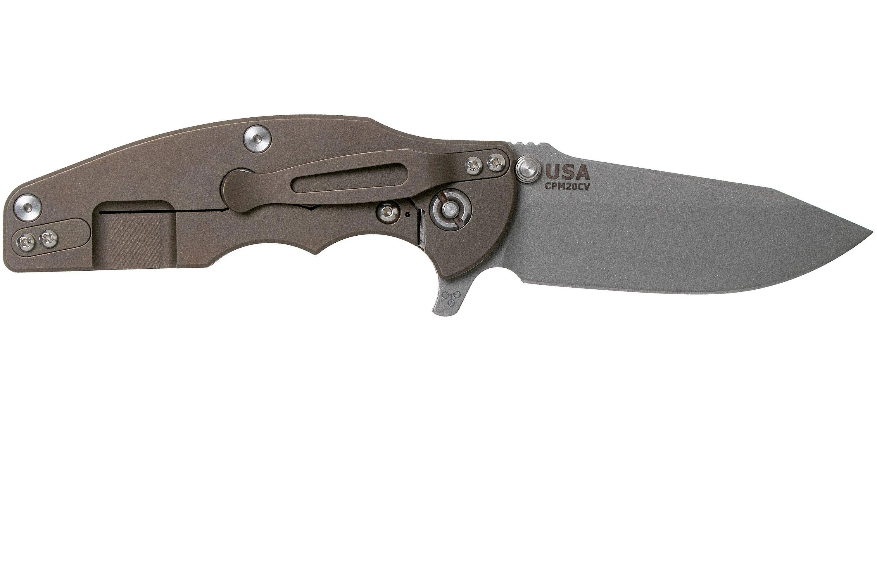 Rick Hinderer Jurassic Spearpoint 20CV Battle Bronze Coyote G10 navaja
