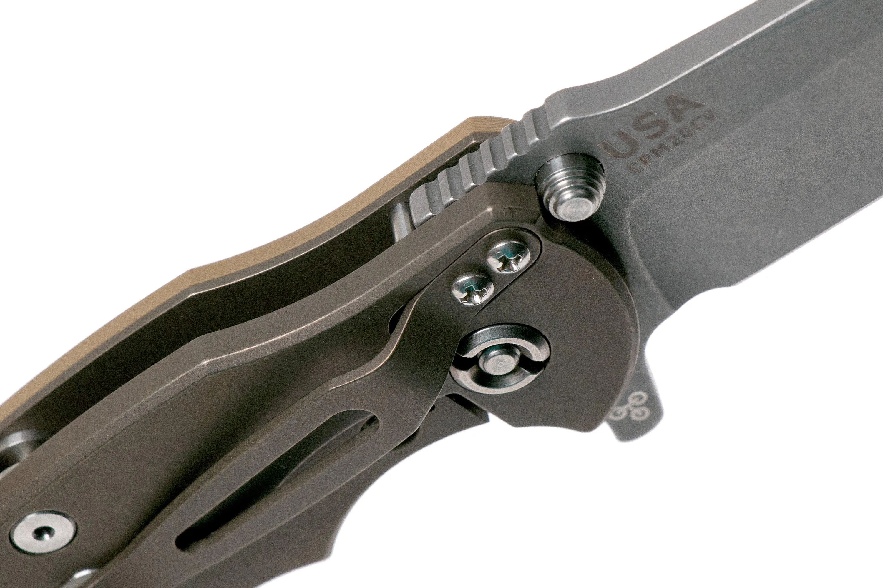 Rick Hinderer Jurassic Spearpoint 20CV Battle Bronze Coyote G10 navaja