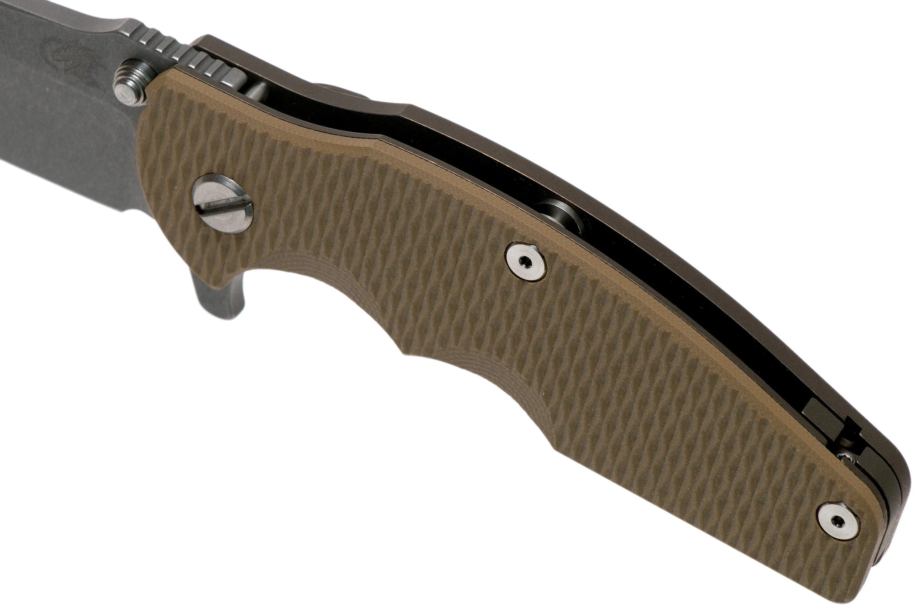 Rick Hinderer Jurassic Spearpoint 20CV Battle Bronze Coyote G10 navaja